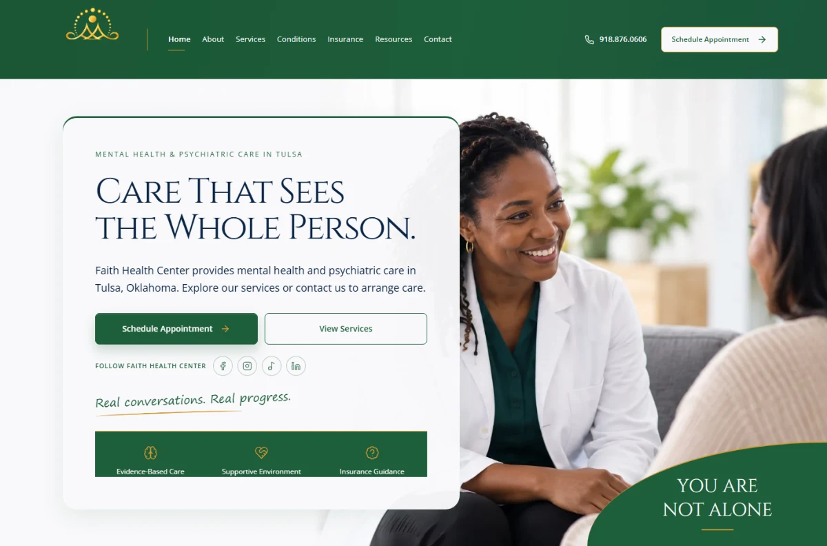 Faith Health Center website homepage