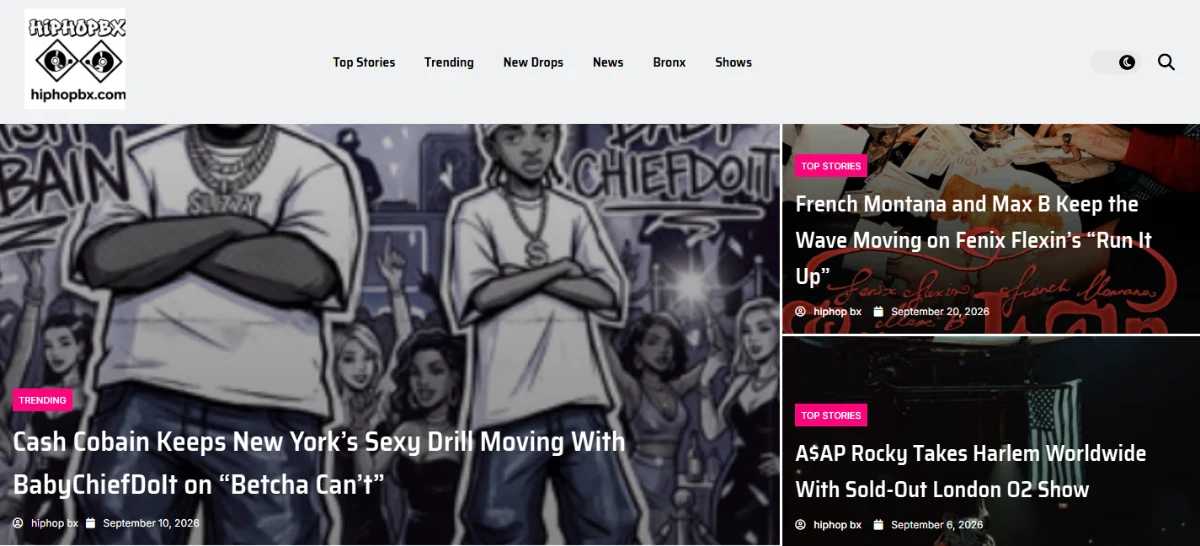 Homepage screenshot of HipHopBX