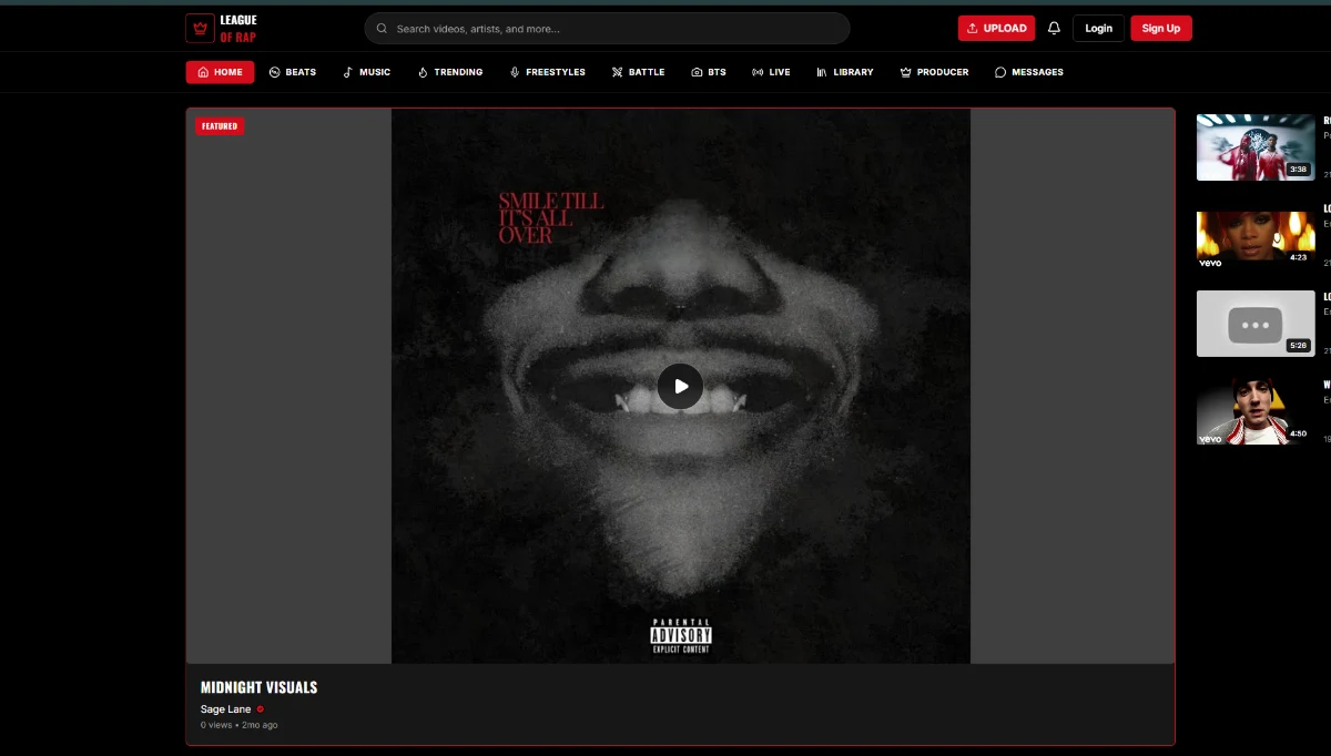 League of Rap website homepage